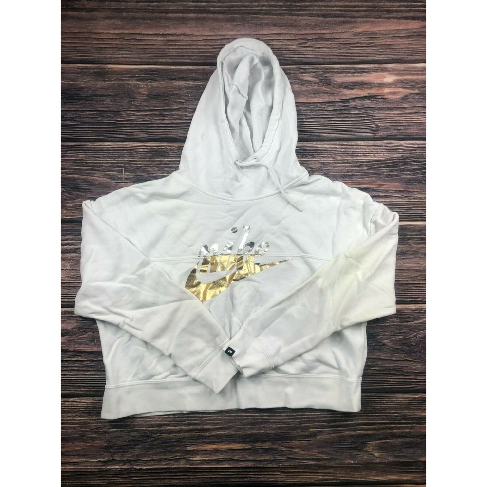 Nike Womens Size Medium Gray Gold Hoodie Sweater Sweatshirt Swoosh
